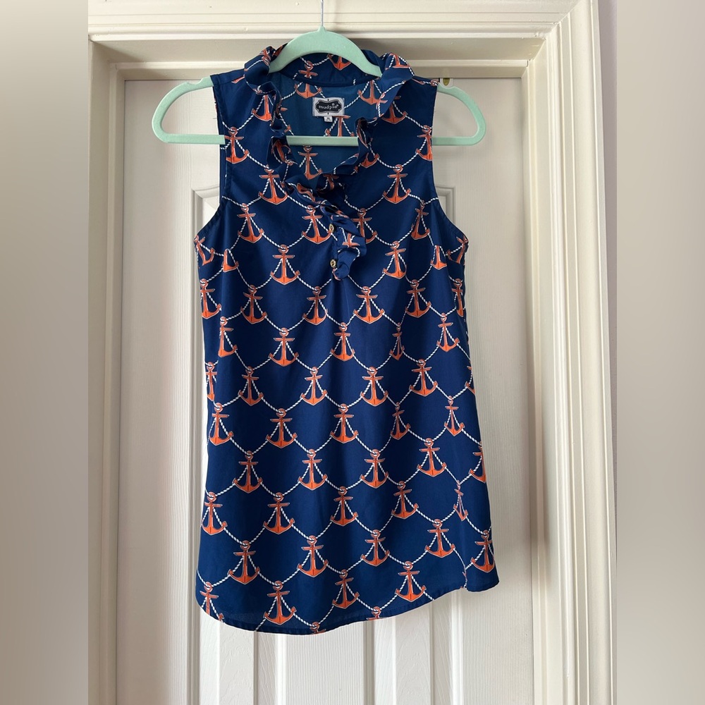 EUC Mud Pie Nautical Anchor Blue and Orange Tank Top